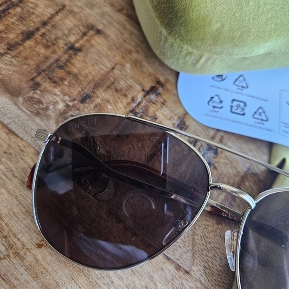 GUCCI Men's 61mm aviator sunglasses Gg0969s Brown Gold Authentic New - Picture 13 of 14